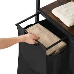 VEVOR 4 Tiers Laundry Sorter, Tall Laundry Hamper with Shelves and Hooks, 2 Section Freestanding Basket Organizer Storage with 600D Oxford Cloth Bags and Ladder Shelves for Dirty Clothes, Bathroom