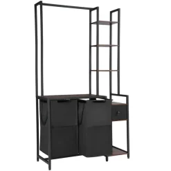 VEVOR 3 Tiers Laundry Sorter with Rack, Tall Laundry Hamper with Shelves and Drawers, 2 Section Freestanding Hanging Rack Storage with 600D Oxford Cloth Bags and Ladder Shelves for Dirty Clothes