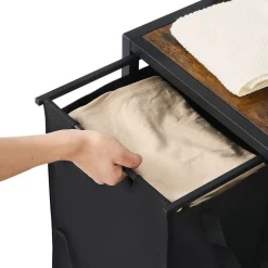VEVOR 3 Tiers Laundry Sorter with Rack, Tall Laundry Hamper with Shelves and Drawers, 2 Section Freestanding Hanging Rack Storage with 600D Oxford Cloth Bags and Ladder Shelves for Dirty Clothes
