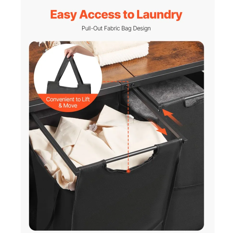 VEVOR 3 Tiers Laundry Sorter with Rack, Tall Laundry Hamper with Shelves and Drawers, 2 Section Freestanding Hanging Rack Storage with 600D Oxford Cloth Bags and Ladder Shelves for Dirty Clothes