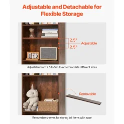 VEVOR 5 Tiers Narrow Bookshelf, 53 in Wooden Open Bookcase with Height-Adjustable Shelf, Freestanding Tall Display Storage Floor Bookcase Bookshelf for Library, Bedroom, Living Room, Office, Brown