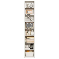 VEVOR 8 Tiers Narrow Bookshelf, 71 in Wooden Tall Open Bookcase with  Height-Adjustable Shelf, Freestanding Display Storage Floor Bookcase Bookshelf for Library, Bedroom, Living Room, Office, White