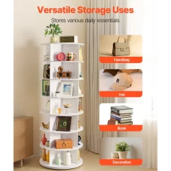 VEVOR 7 Tiers Rotating Shoe Rack Tower, 360° Spinning Shoe Rack, Revolving Storage Round Carousel Display, Freestanding Lazy Susan Organizer Display for Bedroom, Living Room, Entryway, Closet, White