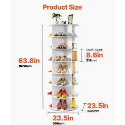 VEVOR 7 Tiers Rotating Shoe Rack Tower, 360° Spinning Shoe Rack, Revolving Storage Round Carousel Display, Freestanding Lazy Susan Organizer Display for Bedroom, Living Room, Entryway, Closet, White