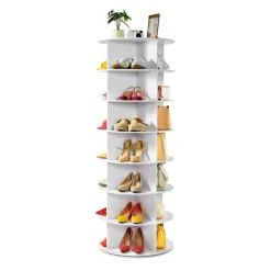 VEVOR 7 Tiers Rotating Shoe Rack Tower, 360° Spinning Shoe Rack, Revolving Storage Round Carousel Display, Freestanding Lazy Susan Organizer Display for Bedroom, Living Room, Entryway, Closet, White