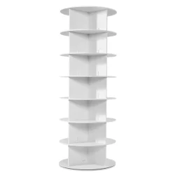 VEVOR 7 Tiers Rotating Shoe Rack Tower, 360° Spinning Shoe Rack, Revolving Storage Round Carousel Display, Freestanding Lazy Susan Organizer Display for Bedroom, Living Room, Entryway, Closet, White