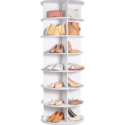 VEVOR 7 Tiers Rotating Shoe Rack Tower, 360°Spinning Shoe Display, Revolving Shoe Rack Storage Round Carousel, Lazy Susan Shoe Rack Organizer, Ideal for Bedroom, Living Room, Entryway, White