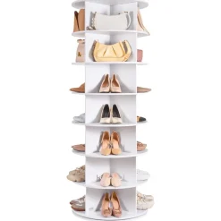 VEVOR 7 Tiers Rotating Shoe Rack Tower, 360°Spinning Shoe Display, Revolving Shoe Rack Storage Round Carousel, Lazy Susan Shoe Rack Organizer, Ideal for Bedroom, Living Room, Entryway, White