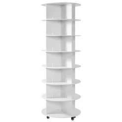 VEVOR 7 Tiers Rotating Shoe Rack Tower with Wheels, Movable 360° Spinning Carousel Display, Lazy Susan Organizer Closet Shelf for Living Room, Entryway, White