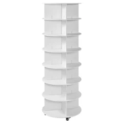 VEVOR 7 Tiers Rotating Shoe Rack Tower with Wheels, Movable 360° Spinning Carousel Display, Lazy Susan Organizer Closet Shelf for Living Room, Entryway, White