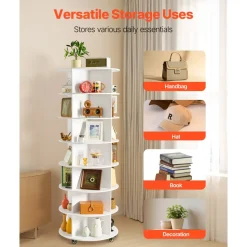 VEVOR 7 Tiers Rotating Shoe Rack Tower with Wheels, Movable 360° Spinning Carousel Display, Lazy Susan Organizer Closet Shelf for Living Room, Entryway, White
