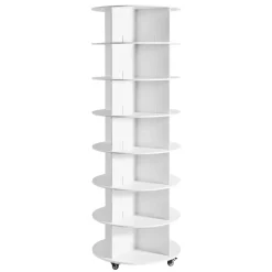 VEVOR 7 Tiers Rotating Shoe Rack Tower with Wheels, Movable 360° Spinning Carousel Display, Lazy Susan Organizer Closet Shelf for Living Room, Entryway, White