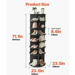 VEVOR 7 Tiers Rotating Shoe Rack Tower, 360° Spinning Shoe Rack, Revolving Storage Round Carousel Display, Freestanding Lazy Susan Organizer Display for Bedroom, Living Room, Entryway, Closet, Black