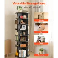 VEVOR 7 Tiers Rotating Shoe Rack Tower, 360° Spinning Shoe Rack, Revolving Storage Round Carousel Display, Freestanding Lazy Susan Organizer Display for Bedroom, Living Room, Entryway, Closet, Black