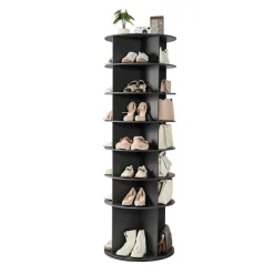VEVOR 7 Tiers Rotating Shoe Rack Tower, 360° Spinning Shoe Rack, Revolving Storage Round Carousel Display, Freestanding Lazy Susan Organizer Display for Bedroom, Living Room, Entryway, Closet, Black