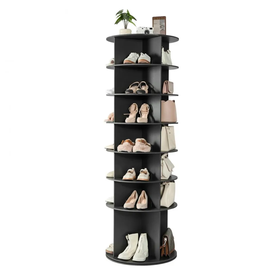 VEVOR 7 Tiers Rotating Shoe Rack Tower, 360° Spinning Shoe Rack, Revolving Storage Round Carousel Display, Freestanding Lazy Susan Organizer Display for Bedroom, Living Room, Entryway, Closet, Black
