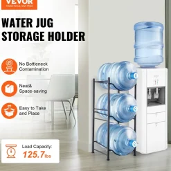 VEVOR 3 Tiers Water Jug Holder, 5 Gallon Water Bottle Holder, Single Row Water Bottle Rack for 3 Bottles, Heavy Duty Water Jug Rack for Kitchen, Office, Living Room, Black