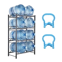VEVOR 4 Tiers Water Jug Holder, 5 Gallon Water Bottle Holder, Double Row Water Bottle Rack for 8 Bottles, Heavy Duty Water Jug Rack for Kitchen, Office, Living Room, Black
