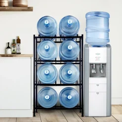 VEVOR 4 Tiers Water Jug Holder, 5 Gallon Water Bottle Holder, Double Row Water Bottle Rack for 8 Bottles, Heavy Duty Water Jug Rack for Kitchen, Office, Living Room, Black
