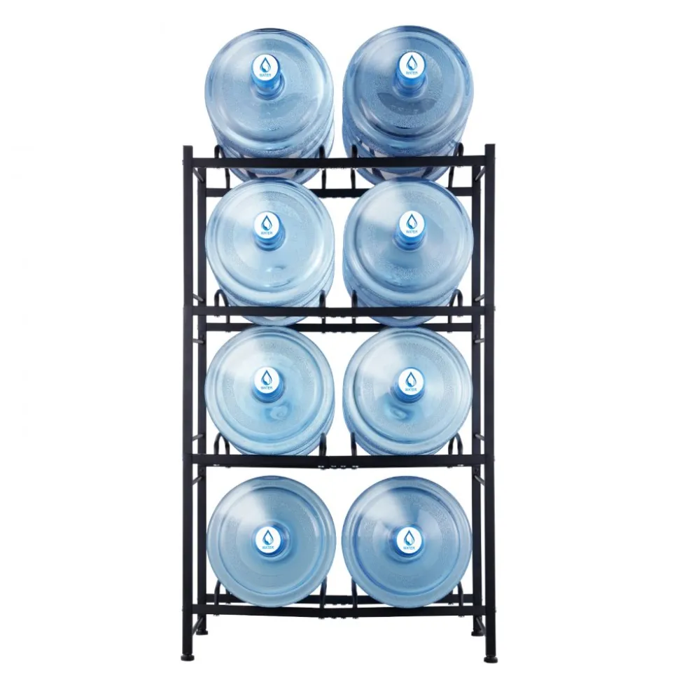 VEVOR 4 Tiers Water Jug Holder, 5 Gallon Water Bottle Holder, Double Row Water Bottle Rack for 8 Bottles, Heavy Duty Water Jug Rack for Kitchen, Office, Living Room, Black