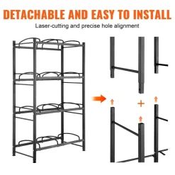 VEVOR 4 Tiers Water Jug Holder, 5 Gallon Water Bottle Holder, Double Row Water Bottle Rack for 8 Bottles, Heavy Duty Water Jug Rack for Kitchen, Office, Living Room, Black