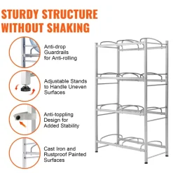 VEVOR 4 Tiers Water Jug Holder, 5 Gallon Water Bottle Holder, Double Row Water Bottle Rack for 8 Bottles, Heavy Duty Water Jug Rack for Kitchen, Office, Living Room, Silver