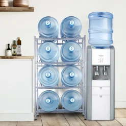VEVOR 4 Tiers Water Jug Holder, 5 Gallon Water Bottle Holder, Double Row Water Bottle Rack for 8 Bottles, Heavy Duty Water Jug Rack for Kitchen, Office, Living Room, Silver