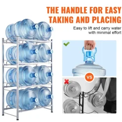 VEVOR 4 Tiers Water Jug Holder, 5 Gallon Water Bottle Holder, Double Row Water Bottle Rack for 8 Bottles, Heavy Duty Water Jug Rack for Kitchen, Office, Living Room, Silver