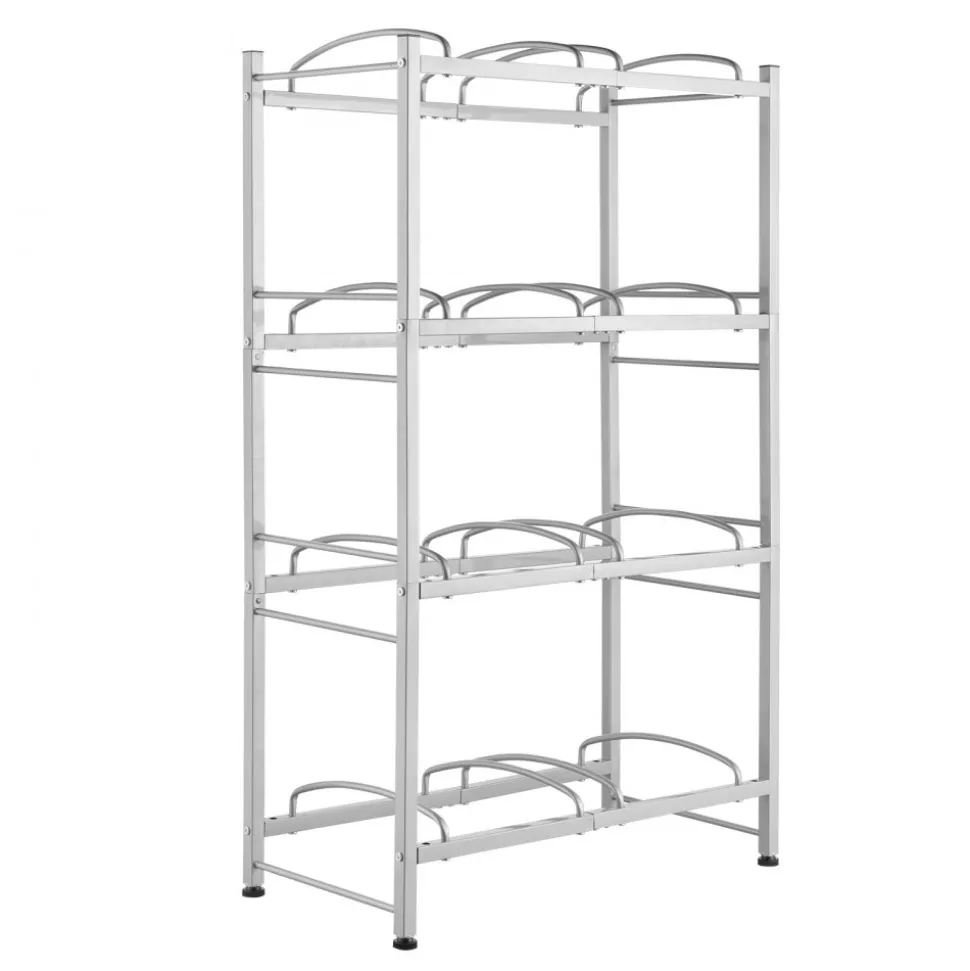 VEVOR 4 Tiers Water Jug Holder, 5 Gallon Water Bottle Holder, Double Row Water Bottle Rack for 8 Bottles, Heavy Duty Water Jug Rack for Kitchen, Office, Living Room, Silver