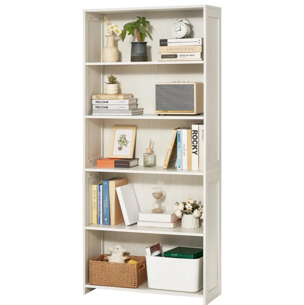 VEVOR 5 Tiers Wide Bookshelf, 68 in Wooden Open Bookcase with Display Storage Organizer Shelf, Freestanding Tall Display Floor Bookcase Bookshelf for Library, Bedroom, Living Room, Office, White