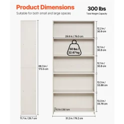 VEVOR 5 Tiers Wide Bookshelf, 68 in Wooden Open Bookcase with Display Storage Organizer Shelf, Freestanding Tall Display Floor Bookcase Bookshelf for Library, Bedroom, Living Room, Office, White