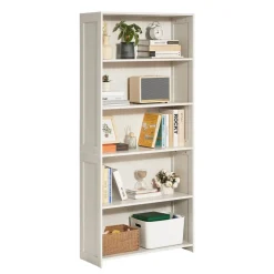 VEVOR 5 Tiers Wide Bookshelf, 68 in Wooden Open Bookcase with Display Storage Organizer Shelf, Freestanding Tall Display Floor Bookcase Bookshelf for Library, Bedroom, Living Room, Office, White