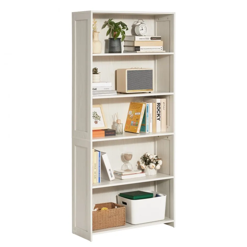 VEVOR 5 Tiers Wide Bookshelf, 68 in Wooden Open Bookcase with Display Storage Organizer Shelf, Freestanding Tall Display Floor Bookcase Bookshelf for Library, Bedroom, Living Room, Office, White