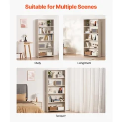 VEVOR 5 Tiers Wide Bookshelf, 68 in Wooden Open Bookcase with Display Storage Organizer Shelf, Freestanding Tall Display Floor Bookcase Bookshelf for Library, Bedroom, Living Room, Office, White