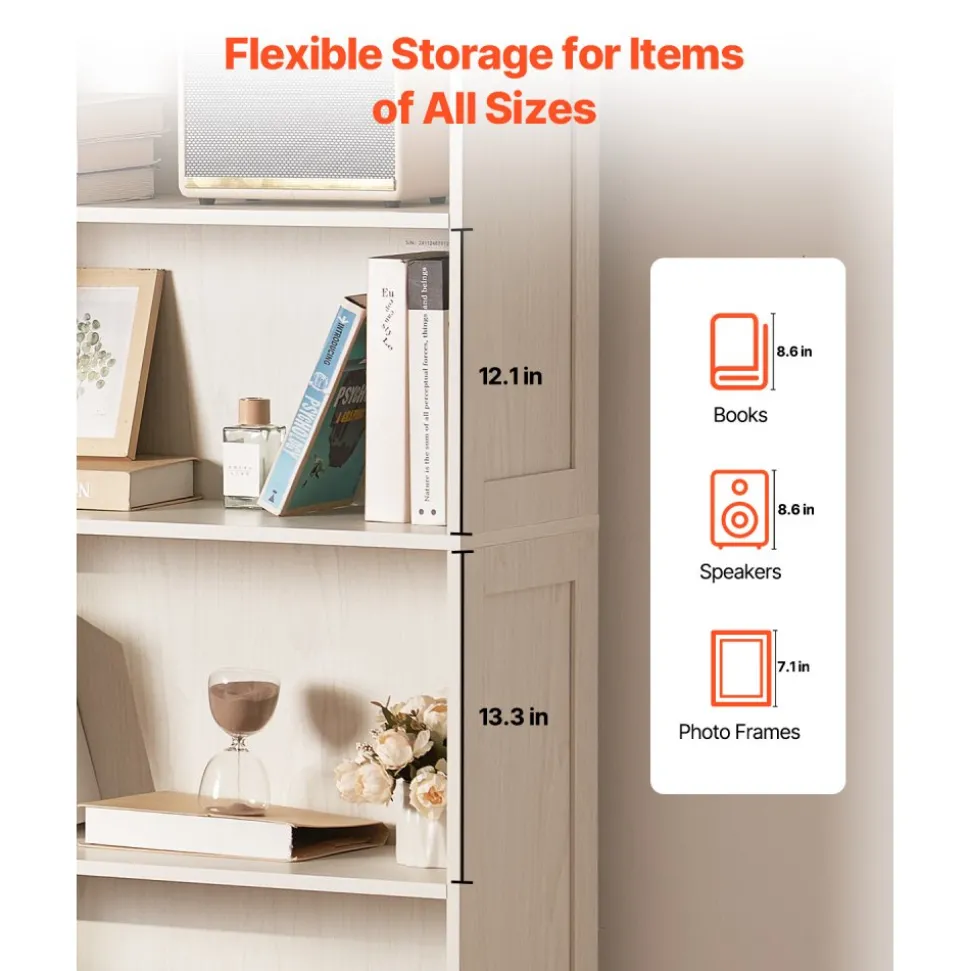 VEVOR 5 Tiers Wide Bookshelf, 68 in Wooden Open Bookcase with Display Storage Organizer Shelf, Freestanding Tall Display Floor Bookcase Bookshelf for Library, Bedroom, Living Room, Office, White