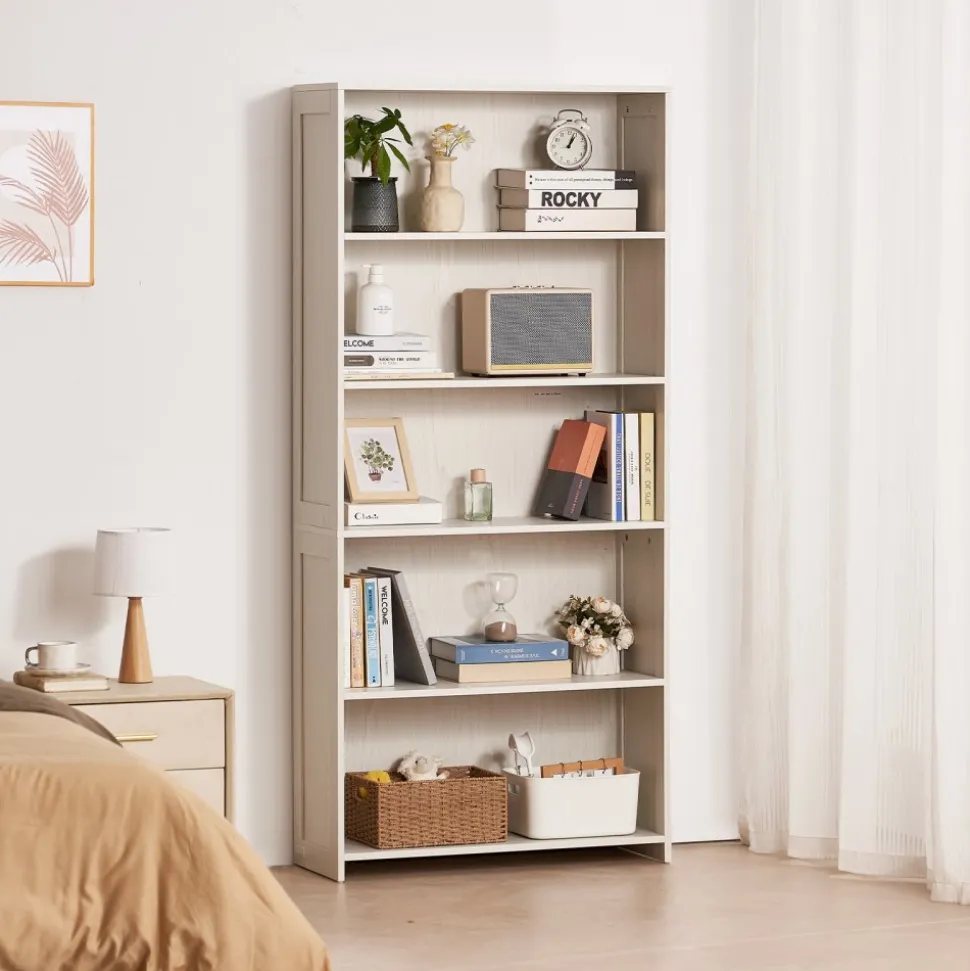 VEVOR 5 Tiers Wide Bookshelf, 68 in Wooden Open Bookcase with Display Storage Organizer Shelf, Freestanding Tall Display Floor Bookcase Bookshelf for Library, Bedroom, Living Room, Office, White