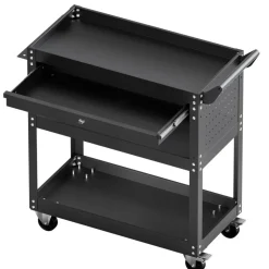 VEVOR 4-Tier Tool Cart with Wheels, 350 lbs Load Capacity, Rolling Work Cart with Drawer & Pegboard, Mechanic Tool Storage Organizer with Locking System for Garage, Warehouse and Repair Shop, Black