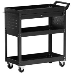 VEVOR 4-Tier Tool Cart with Wheels, 350 lbs Load Capacity, Rolling Work Cart with Drawer & Pegboard, Mechanic Tool Storage Organizer with Locking System for Garage, Warehouse and Repair Shop, Black