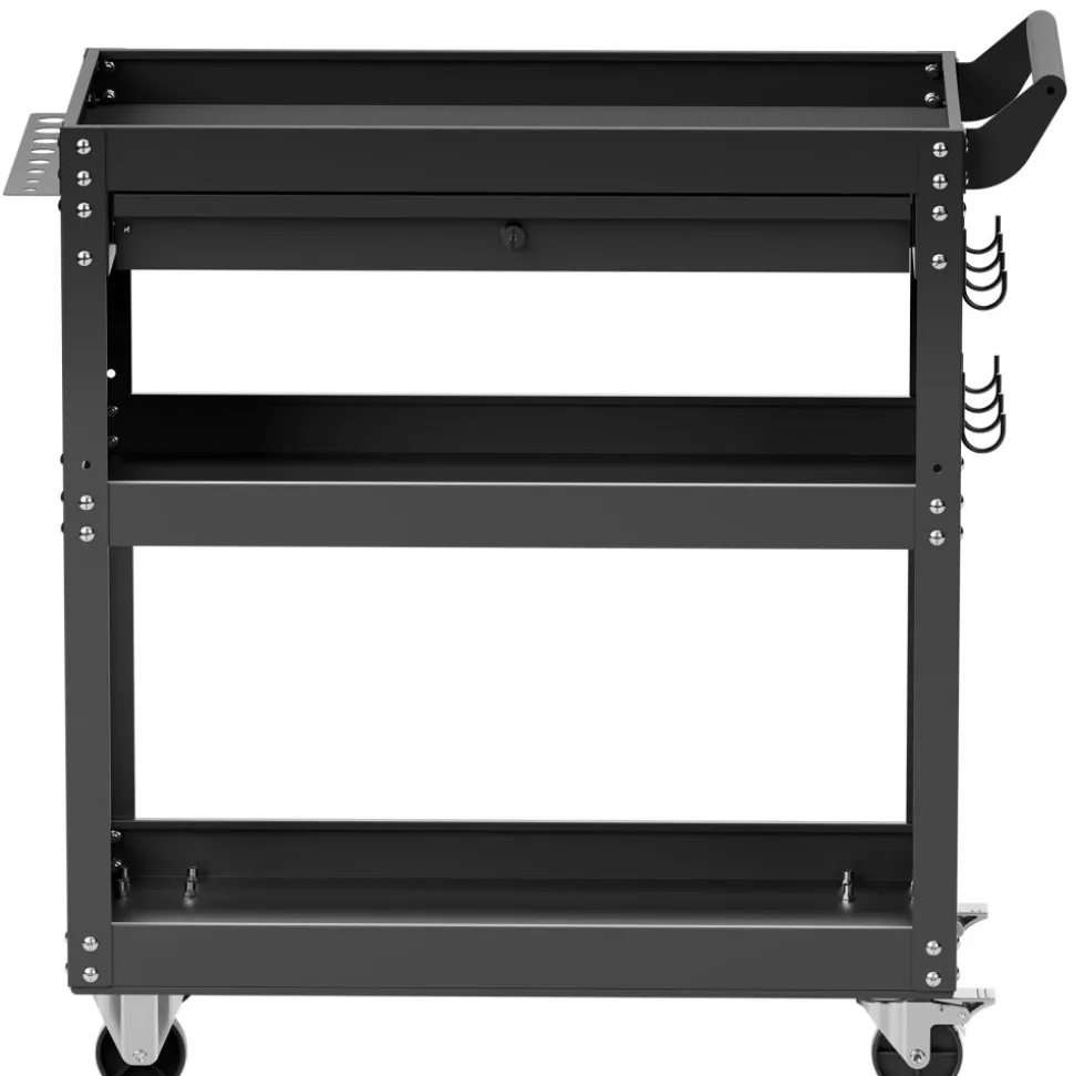 VEVOR 4-Tier Tool Cart with Wheels, 350 lbs Load Capacity, Rolling Work Cart with Drawer & Pegboard, Mechanic Tool Storage Organizer with Locking System for Garage, Warehouse and Repair Shop, Black