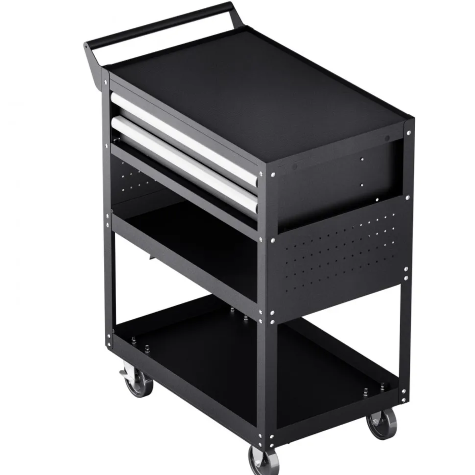 VEVOR 5-Tier Tool Cart with Wheels, 400 lbs Load Capacity, Rolling Work Cart with 2 Drawers & Pegboard, Mechanic Tool Storage Organizer with Locking System for Garage, Warehouse and Repair Shop, Black
