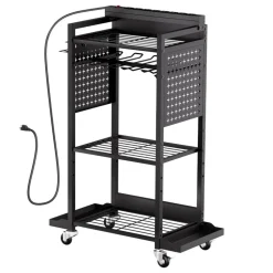 VEVOR 4-tier Tool Organizer Cart with Charging Station, 8 AC Outlet, Floor Stand Rolling Drill Holder and Tool Battery Storage Rack on Wheels, Garage Floor Rolling Storage Cart for Workshop, Garage