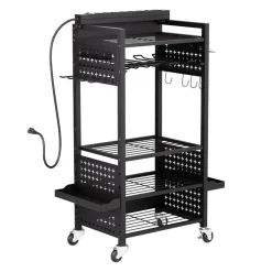 VEVOR 5-tier Tool Organizer Cart with Charging Station, 8 AC Outlet, Floor Stand Rolling Drill Holder and Tool Battery Storage Rack on Wheels, Garage Floor Rolling Storage Cart for Workshop, Garage