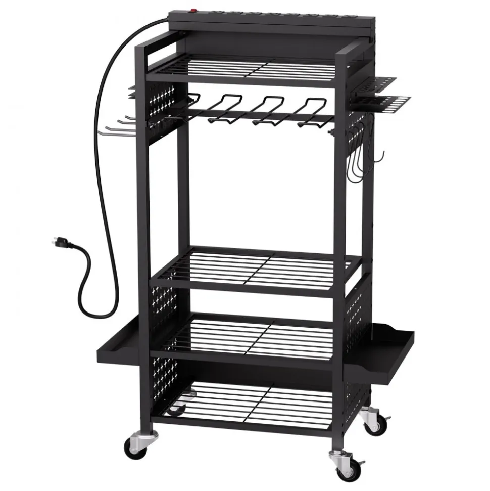 VEVOR 5-tier Tool Organizer Cart with Charging Station, 8 AC Outlet, Floor Stand Rolling Drill Holder and Tool Battery Storage Rack on Wheels, Garage Floor Rolling Storage Cart for Workshop, Garage