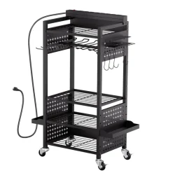 VEVOR 5-tier Tool Organizer Cart with Charging Station, 8 AC Outlet, Floor Stand Rolling Drill Holder and Tool Battery Storage Rack on Wheels, Garage Floor Rolling Storage Cart for Workshop, Garage