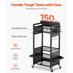 VEVOR 5-tier Tool Organizer Cart with Charging Station, 8 AC Outlet, Floor Stand Rolling Drill Holder and Tool Battery Storage Rack on Wheels, Garage Floor Rolling Storage Cart for Workshop, Garage