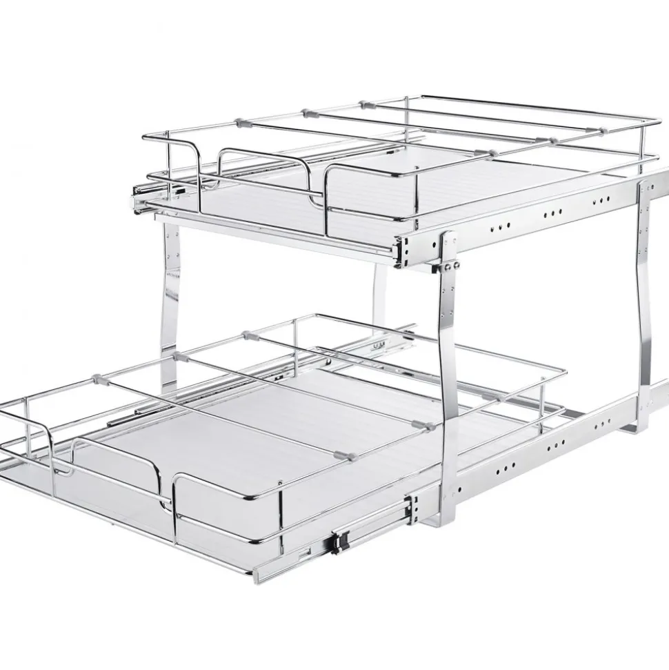 VEVOR 2 Tier 20"Wx21"Dx15"H Pull Out Cabinet Organizer, Heavy Duty Slide Out Pantry Shelves, Steel Roll Out Drawers, Sliding Drawer Storage for Home, 21.5"Wx22"Dx18"H Install Size for Cabinet