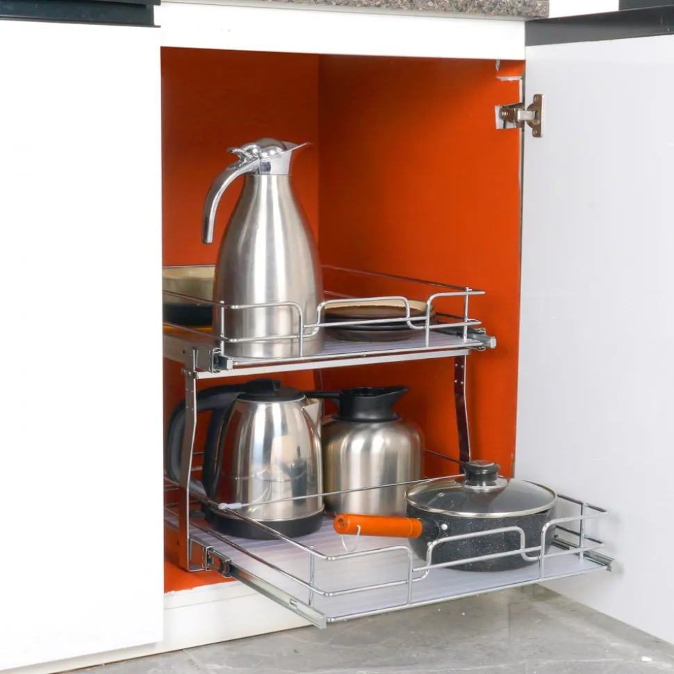 VEVOR 2 Tier 20"Wx21"Dx15"H Pull Out Cabinet Organizer, Heavy Duty Slide Out Pantry Shelves, Steel Roll Out Drawers, Sliding Drawer Storage for Home, 21.5"Wx22"Dx18"H Install Size for Cabinet