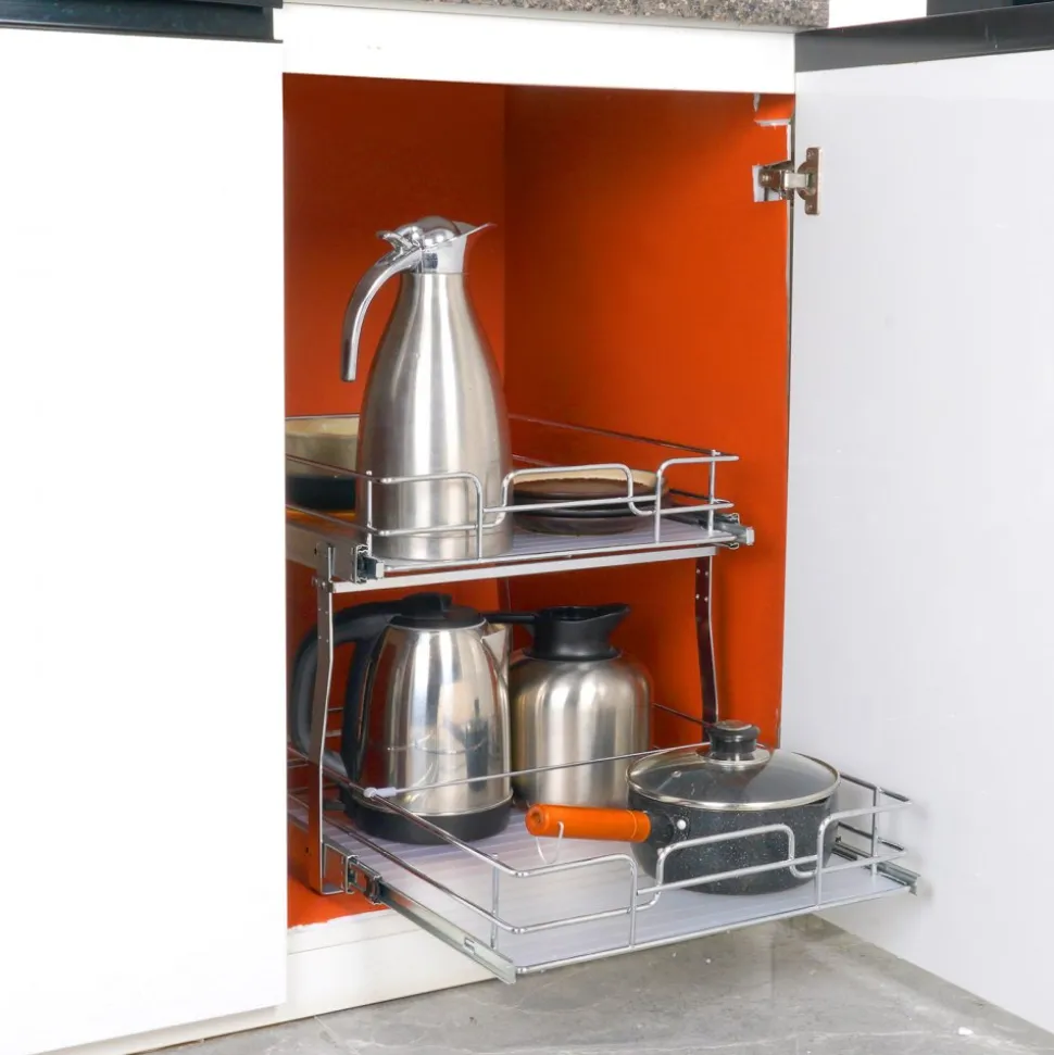 VEVOR 2 Tier 17"Wx21"Dx15"H Pull Out Cabinet Organizer, Heavy Duty Slide Out Pantry Shelves, Steel Roll Out Drawers, Sliding Drawer Storage for Home, 18.5"Wx22"Dx18"H Install Size for Cabinet