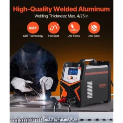 VEVOR TIG Welder, 225A 6-In-1 Aluminum Welding Machine (Large LED Display)- AC TIG/DC TIG/AC Pulse TIG/DC Pulse TIG/Spot TIG/MMA(Stick), 110&220V Dual Voltage Electric Welder with IGBT Inverter