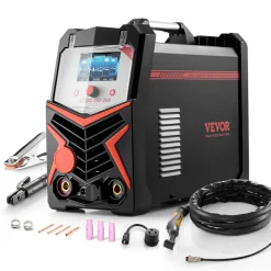 VEVOR TIG Welder, 200A 6-In-1 Aluminum Welding Machine (LED Display) - AC TIG/DC TIG/AC Pulse TIG/DC Pulse TIG/Spot TIG/MMA(Stick), 110&220V Dual Voltage Electric Welder with Synergic Control IGBT